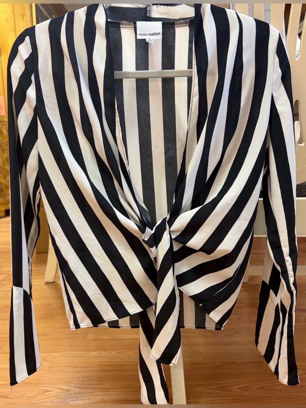 Tie-Front Black and White Striped Blouse